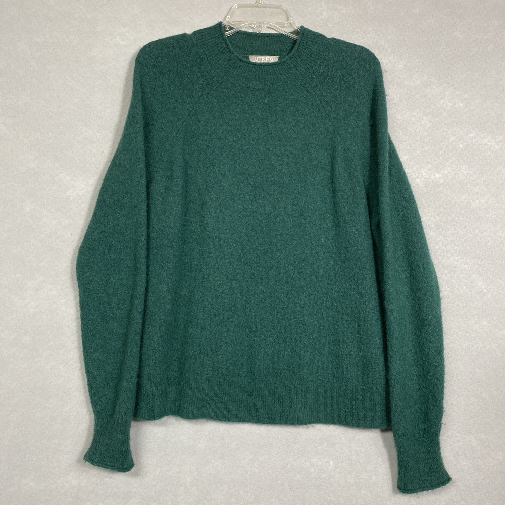 J Crew Reimagined Sweater Women's L Green Merino Wool Alpaca Blend Mock Neck
